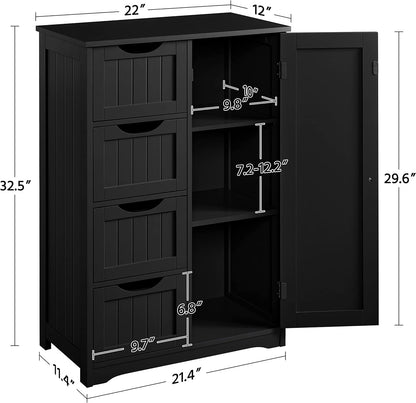 Wooden Bathroom Floor/Side Storage Organizer Cabinet with 4 Drawers and 1 Cupboard, Freestanding Entryway Storage Unit Console Table for Home Decor-2