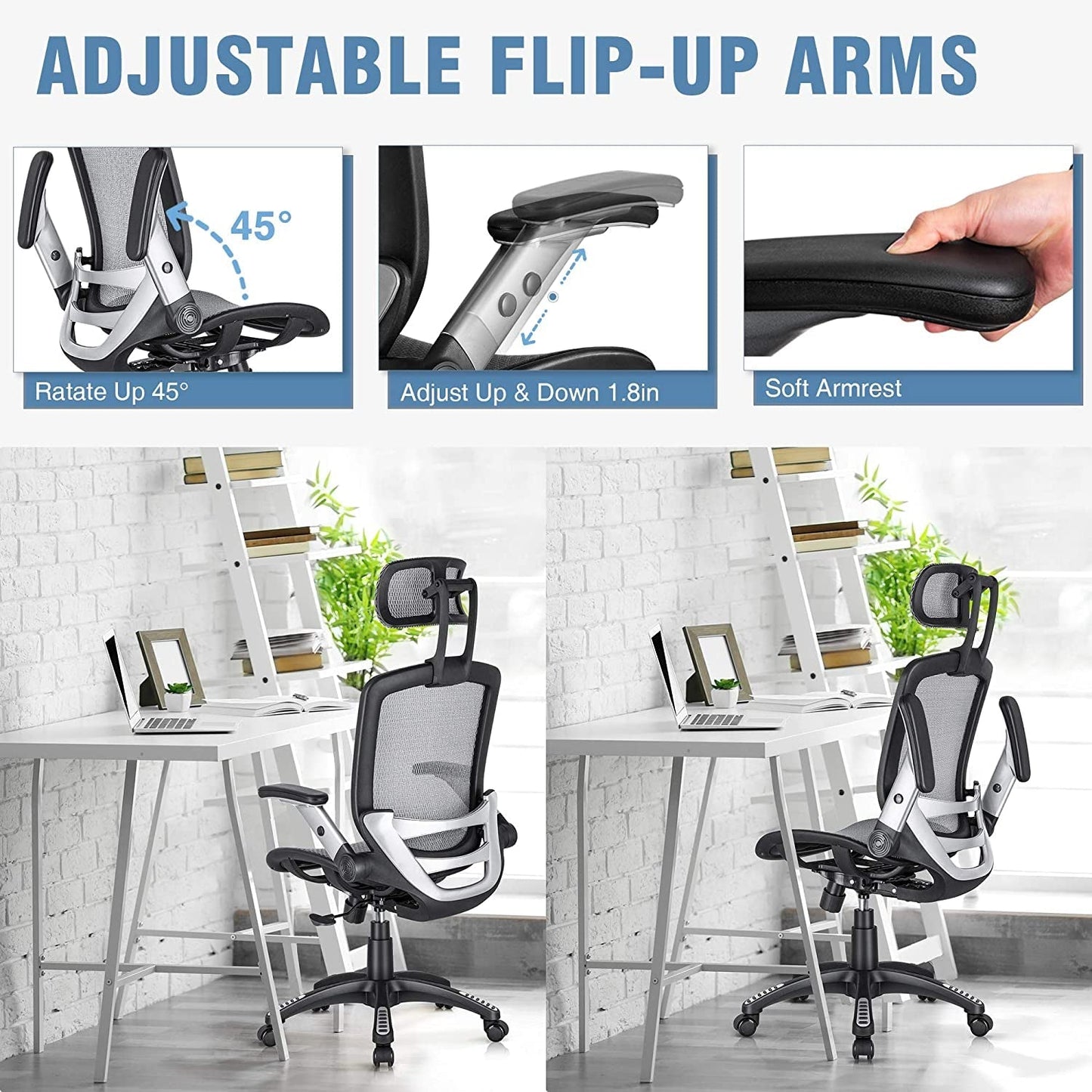 Adjustable High-Back Mesh Office Chair, Grey-2