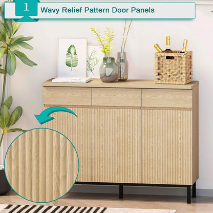 Natural 46Inch LED Sideboard Buffet Cabinet Storage-2