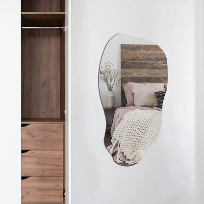 Modern Decorative Irregular Asymmetrical Wall Mirror for Living Room, Bathroom, and Entryway - Hanging Hook Style, 31.5'' X 17.7''-0