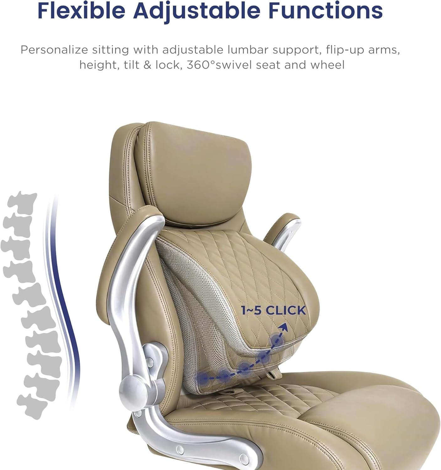 Ergonomic Office Chair Premium Microfiber Leather Adjustable Lumbar Support & Armrests, High Back Comfy Desk Gaming Chairs Executive Computer Swivel Chair Tilt Function(Posture,Taupe)-3