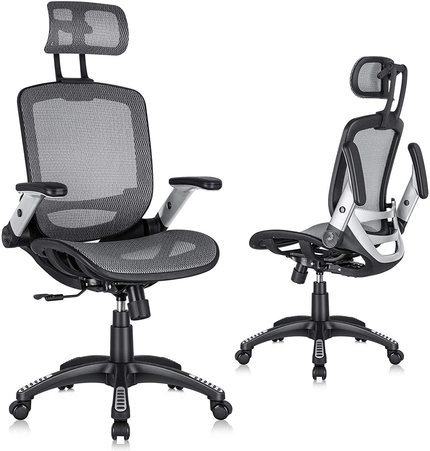 Adjustable High-Back Mesh Office Chair, Grey-0