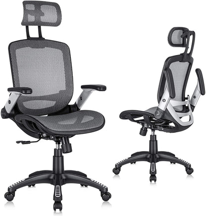 Adjustable High-Back Mesh Office Chair, Grey-0