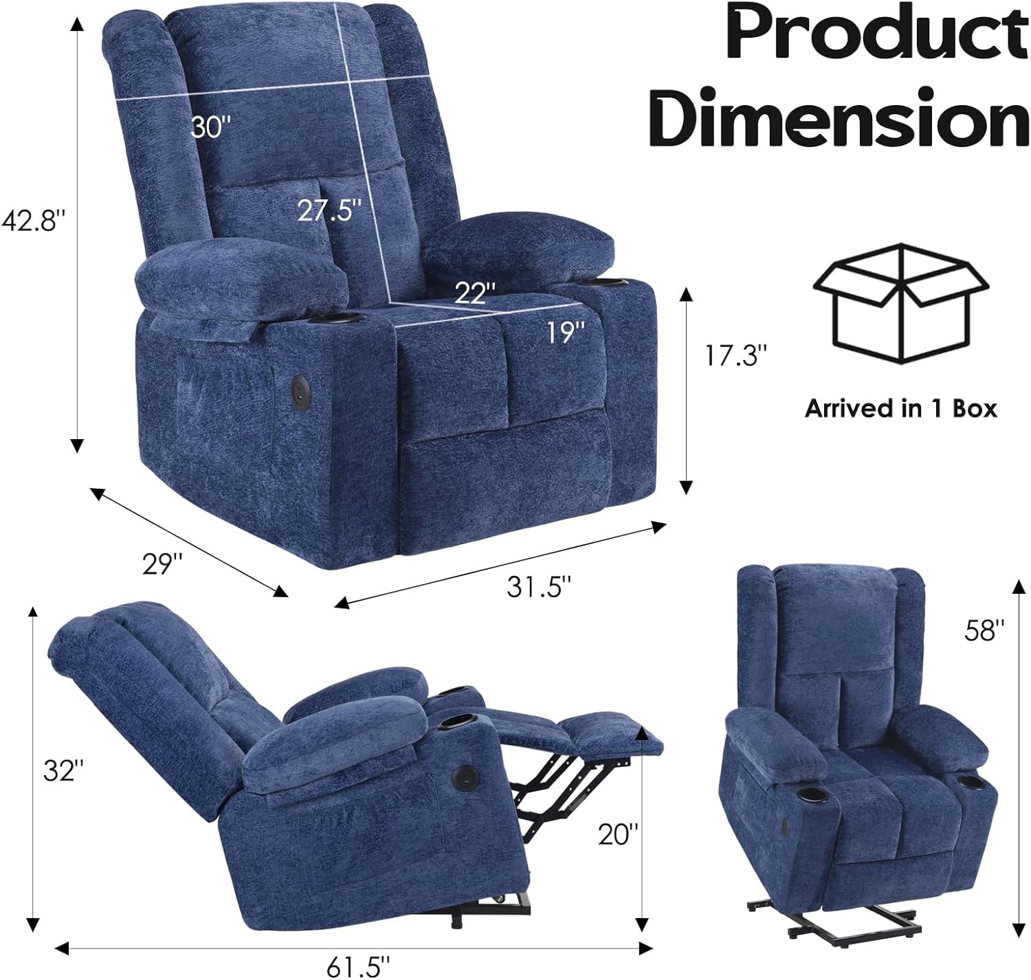 Power Lift Recliner Chair with Massage and Heat for Elderly People, USB Ports and Cup Holders-1