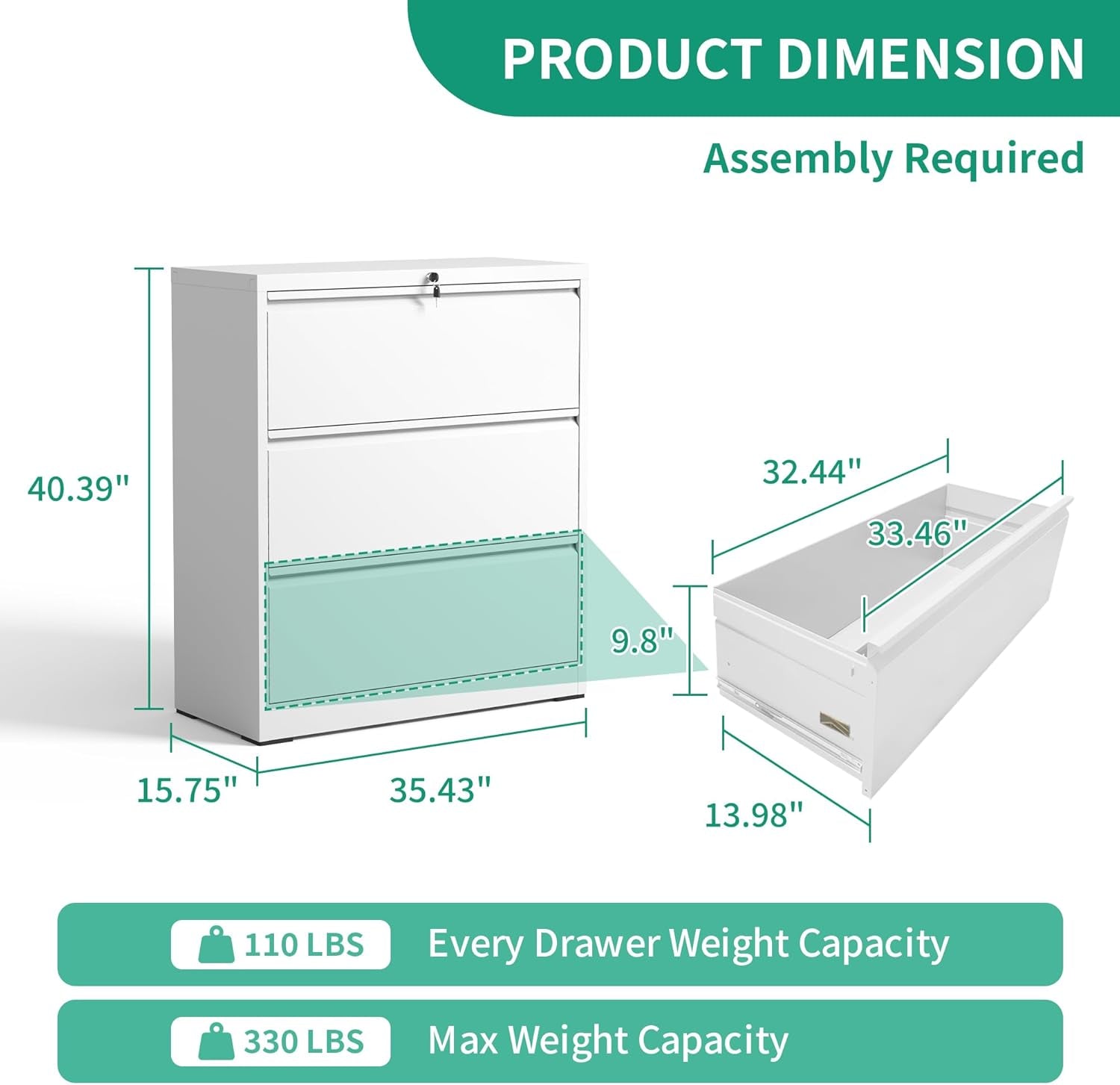 Lateral File Cabinets with Drawer,Metal Lateral Filing Cabinet for Home Office,Wide Steel Storage Cabinet Commercial Drawer Cabinet for Legal/Letter/A4 Size Files-2