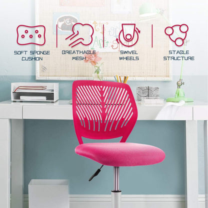 Kids Desk Chair, Adjustable Children Study Chair, Swivel Chair Armless Mesh Task Student Chair, Child Desk Chair with Adjustable Height & Lumbar Support Computer Chair (Rose)-3