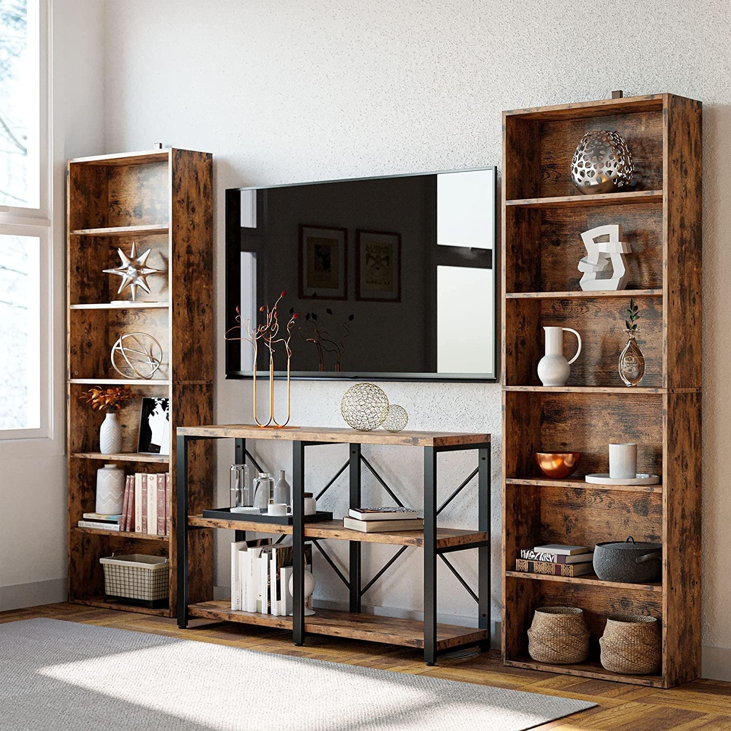Vintage Brown 6-Shelf Floor Bookcase for Home-3