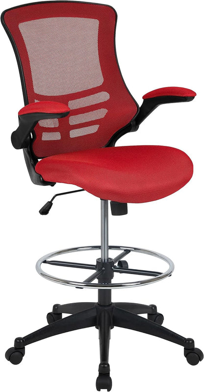 Kelista Mid-Back Swivel Office Chair with Adjustable Seat Height, Ergonomic Mesh Desk Chair with Flip-Up Armrests, Red-0