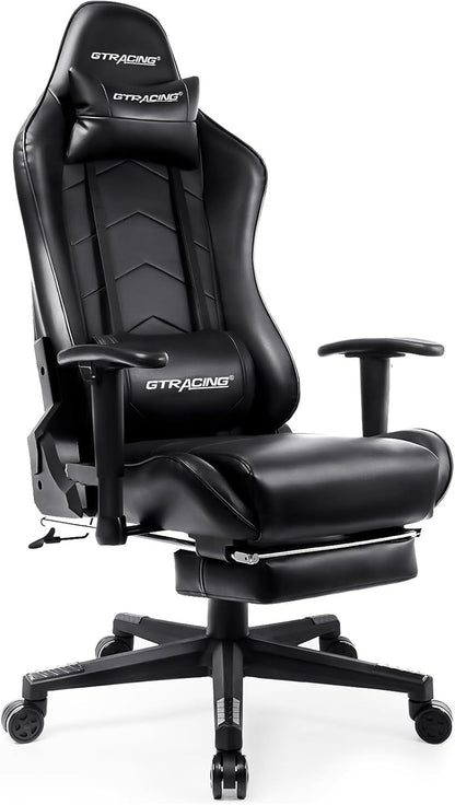 Gaming Chair with Footrest, Racing Style Computer Chair for Adult, Adjustable Reclining Backrest and Lumbar Support, Stylish High Back Chair for Gaming and Office (Black)-0