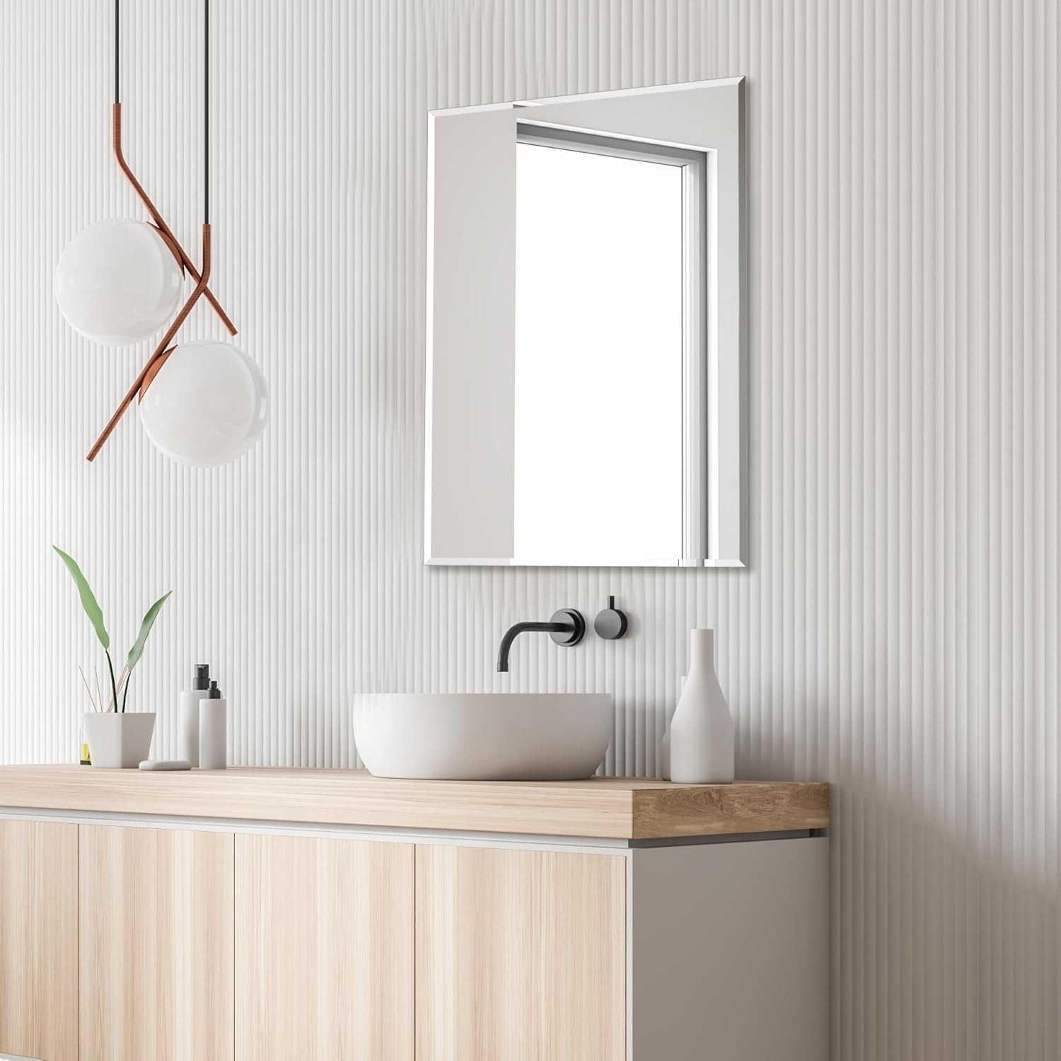 Wall Mirror Beveled Edge Frameless Mirror 24” X 32" Wall Mounted Mirror for Bathroom Vanity and Entryway-1