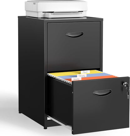 2 Drawer File Cabinet with Lock,Black Metal Filing Cabinets,Vertical Locking File Cabinet Fit Hanging Files, Letter,File Box and A4 Documents (Black)-0