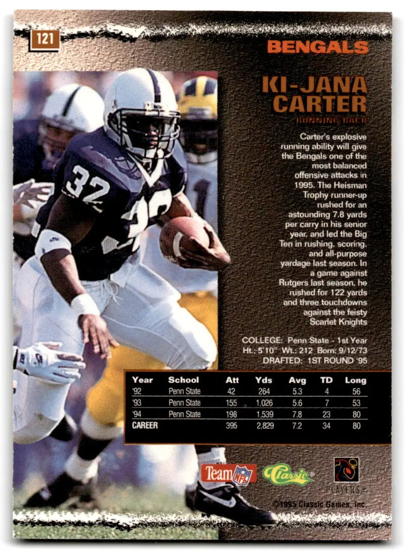 1995 Classic Pro Line Ki-Jana Carter Rookie Cincinnati Bengals #121