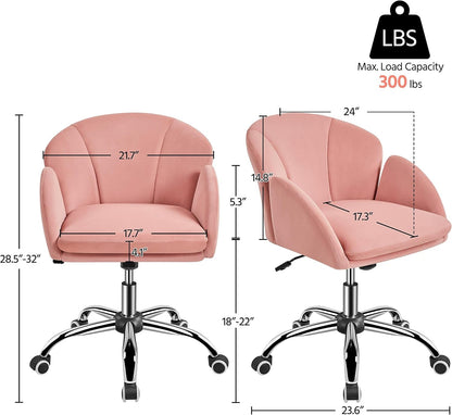Pink Desk Chair Cute Velvet Chair for Home Office, Vanity Chair with Wheels Armrests Modern Swivel Rolling Chair for Bedroom-2
