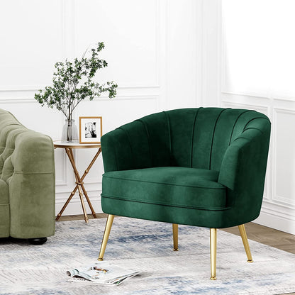 Green Velvet Accent Chair with Golden Legs-4