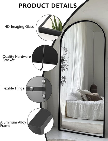 Arched Mirror Full Length, 71"×32" Full Length Mirror with Stand, Standing Floor Mirror Wall, Hanging or Leaning Large Full Body Mirror for Bedroom Living Room (Black)-4