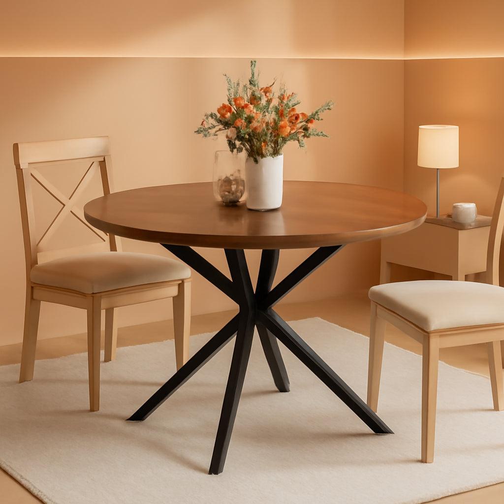 47.2 Inch Round Dining Table For 4 Walnut Farmhouse Kitchen-0