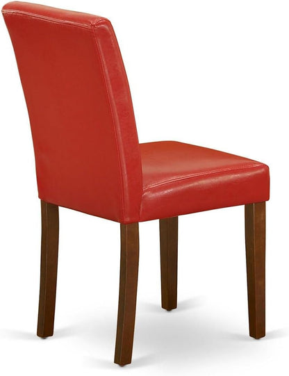 Abbott Parsons Dining Chairs - Firebrick Red Faux Leather Padded Chairs, Set of 2, Mahogany-4