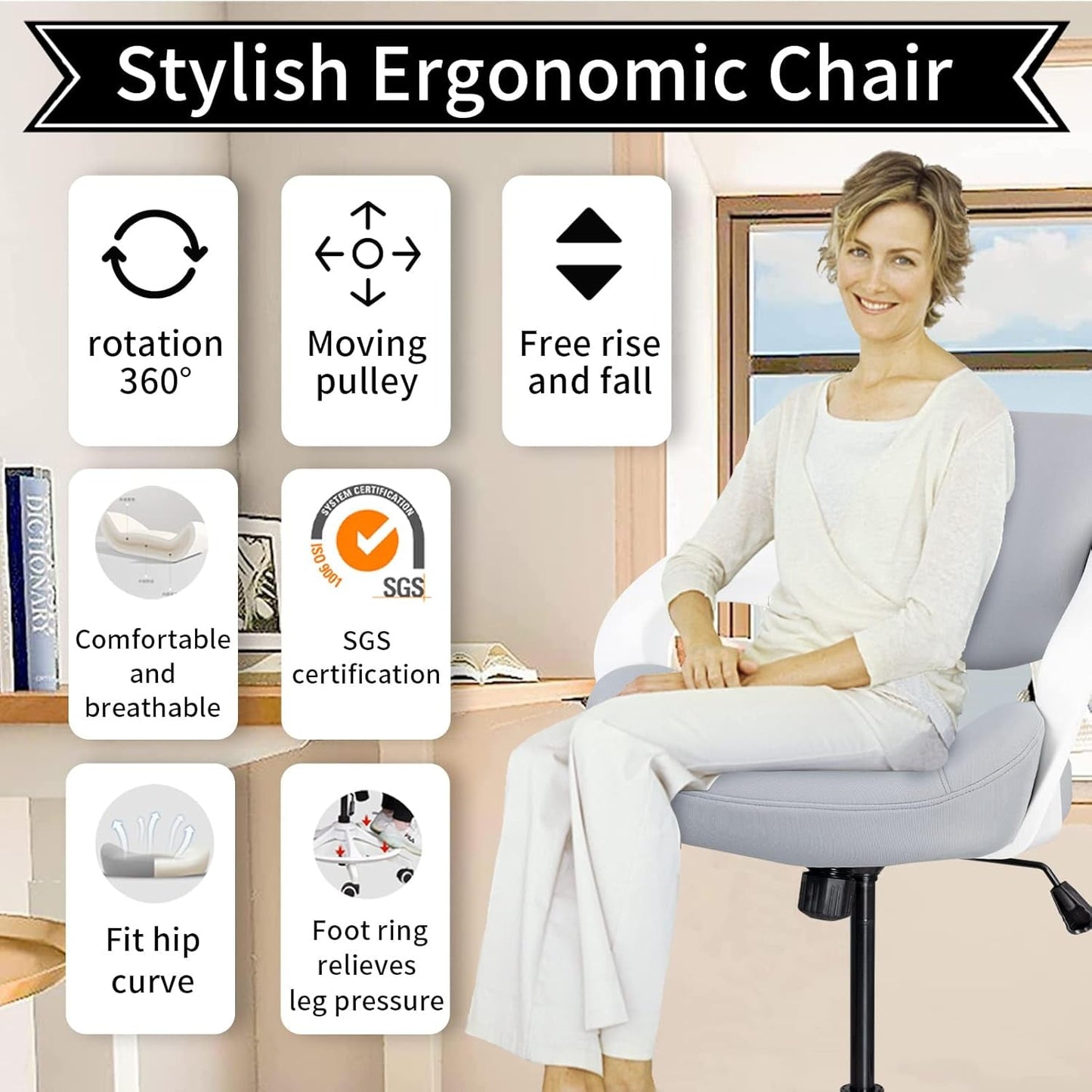 Ergonomic Drafting Chair,Standing Computer Desk Chair,Foot Ring,Lumbar Support,Swivel Task Chair -Grey-2