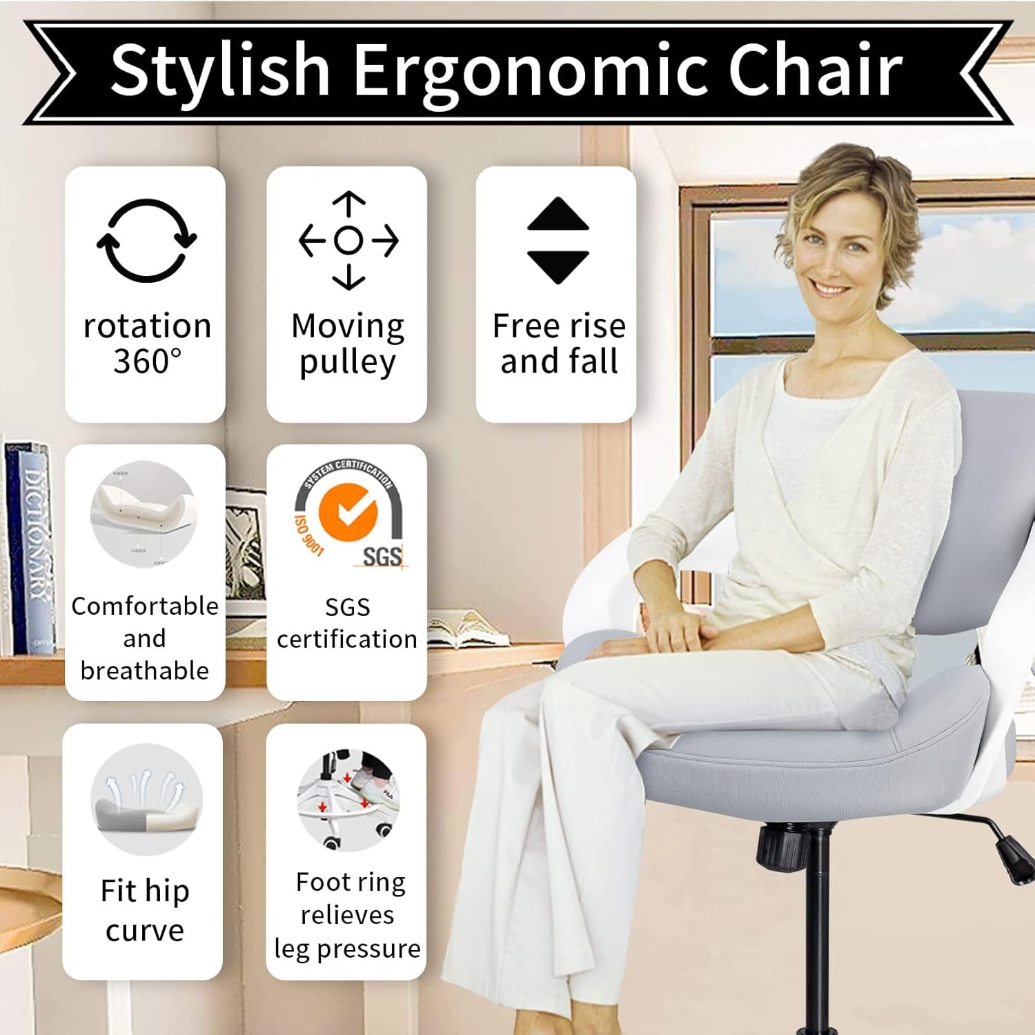Ergonomic Drafting Chair,Standing Computer Desk Chair,Foot Ring,Lumbar Support,Swivel Task Chair -Grey-2