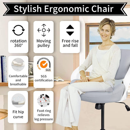 Ergonomic Drafting Chair,Standing Computer Desk Chair,Foot Ring,Lumbar Support,Swivel Task Chair -Grey-2