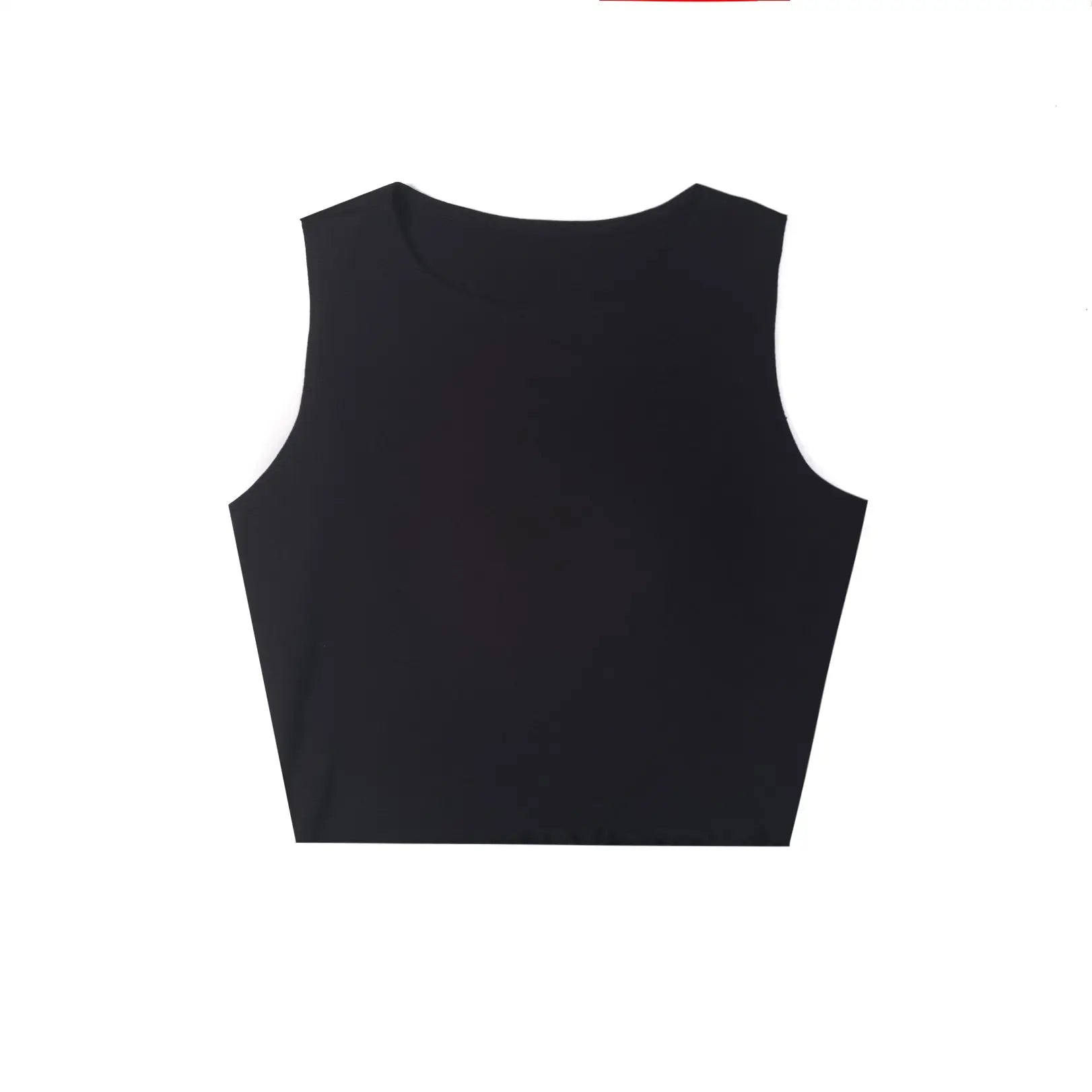 Black sleeveless cropped muscle tank with round neckline from 0895 info otlapparel