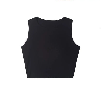 Black sleeveless cropped muscle tank with round neckline from 0895 info otlapparel
