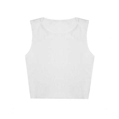 White cropped tank top with relaxed fit and scoop neckline from 0895 Womens Cropped Formfitting Muscle Tank info otlapparel
