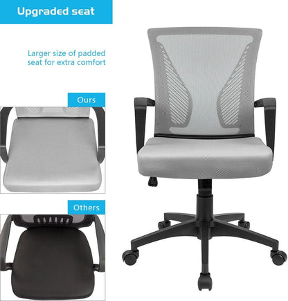 Office Chair Mid Back Swivel Lumbar Support Desk Chair, Computer Ergonomic Mesh Chair with Armrest (Gray)-3