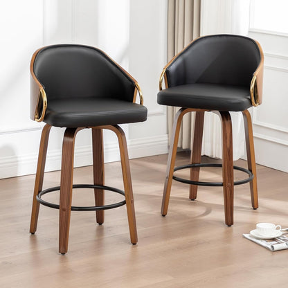26 Inch Swivel Barstools Set of Two Black Leather-0