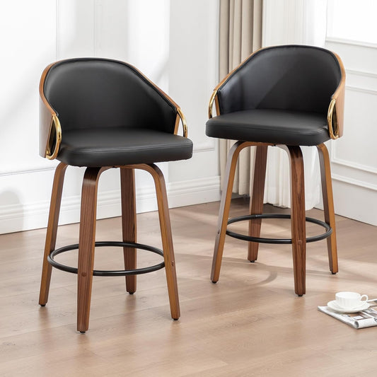 26 Inch Swivel Barstools Set of Two Black Leather-0