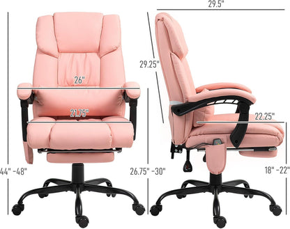 High Back Massage Office Chair with 6 Vibration Points, PU Leather Reclining Computer Chair, Ergonomic Desk Chair with Footrest Adjustable Height and Remote, Pink-2