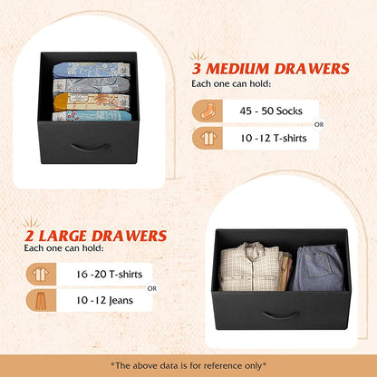 5 Drawer Fabric Dresser with Bins-4