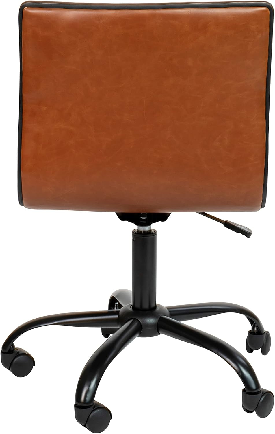 Alan Low-Back Ribbed Upholstered Vinyl Swivel Desk Chair with Padded Seat, Modern Adjustable Height Padded Office Chair, Brown-4