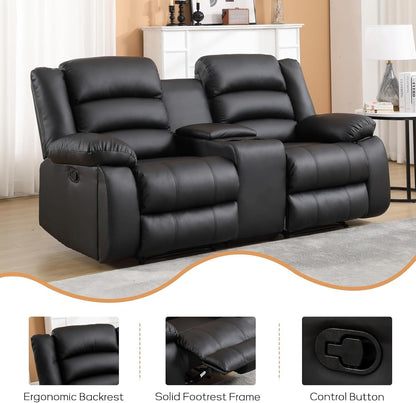 Faux Leather Manual Recliner Sofa Set, Loveseat Reclining Sofa and 3 Seat Recliner Sofa, Couch Set for Living Room, Bedroom, Meeting Room, Black(Loveseat+Sofa)-2