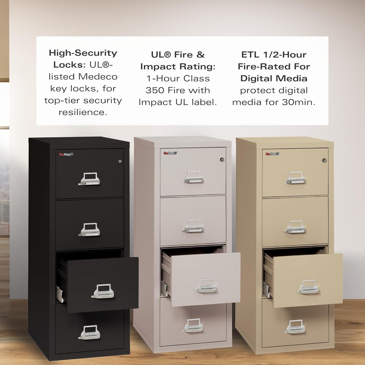Vertical 4 Drawer Letter Fire Safe File Cabinet with Key Lock, 1 Hour Fire Rated, UL Rated & Water Resistant Home Safe, Made in the USA, Platinum-3