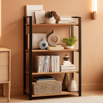 Four Tier Bookshelf Steel Frame 11.8 X 26 X 47 Rustic Brown-0