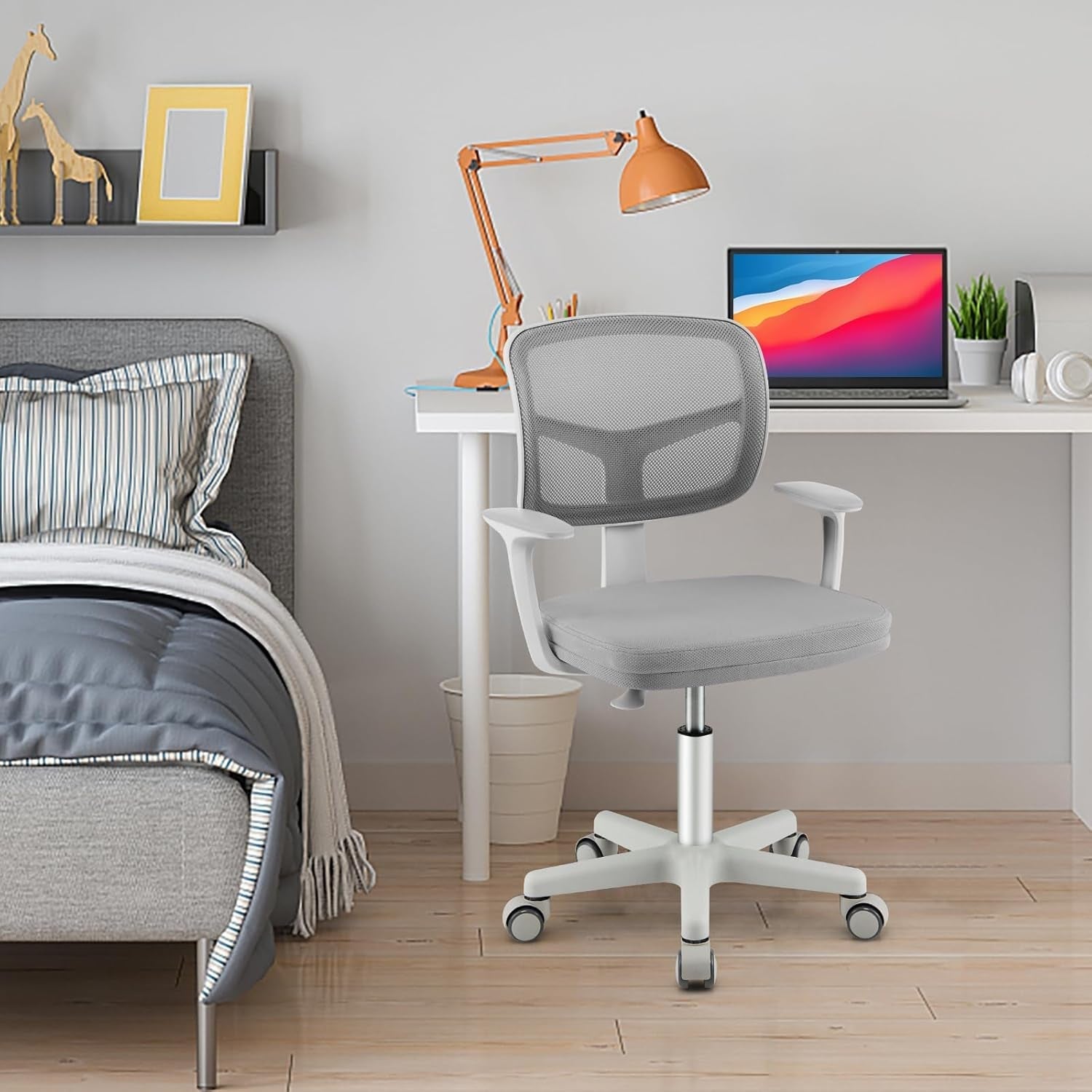 Kids Desk Chair, Ergonomic Kids Swivel Study Chair with Lumbar Support, Breathable Mesh & Universal Wheels, Height Adjustable Kids Computer Chair for Boys & Girls (Grey)-1