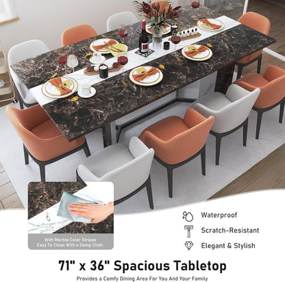 71In Large Rectangular Brown Dining Table for 4 5 6 7 People W/35 Marble-Color Wood Watrproof Tabletop,Adjustable Leg.6Ft Luxurious Family Dinner Table for Office Kitchen Living Room-2