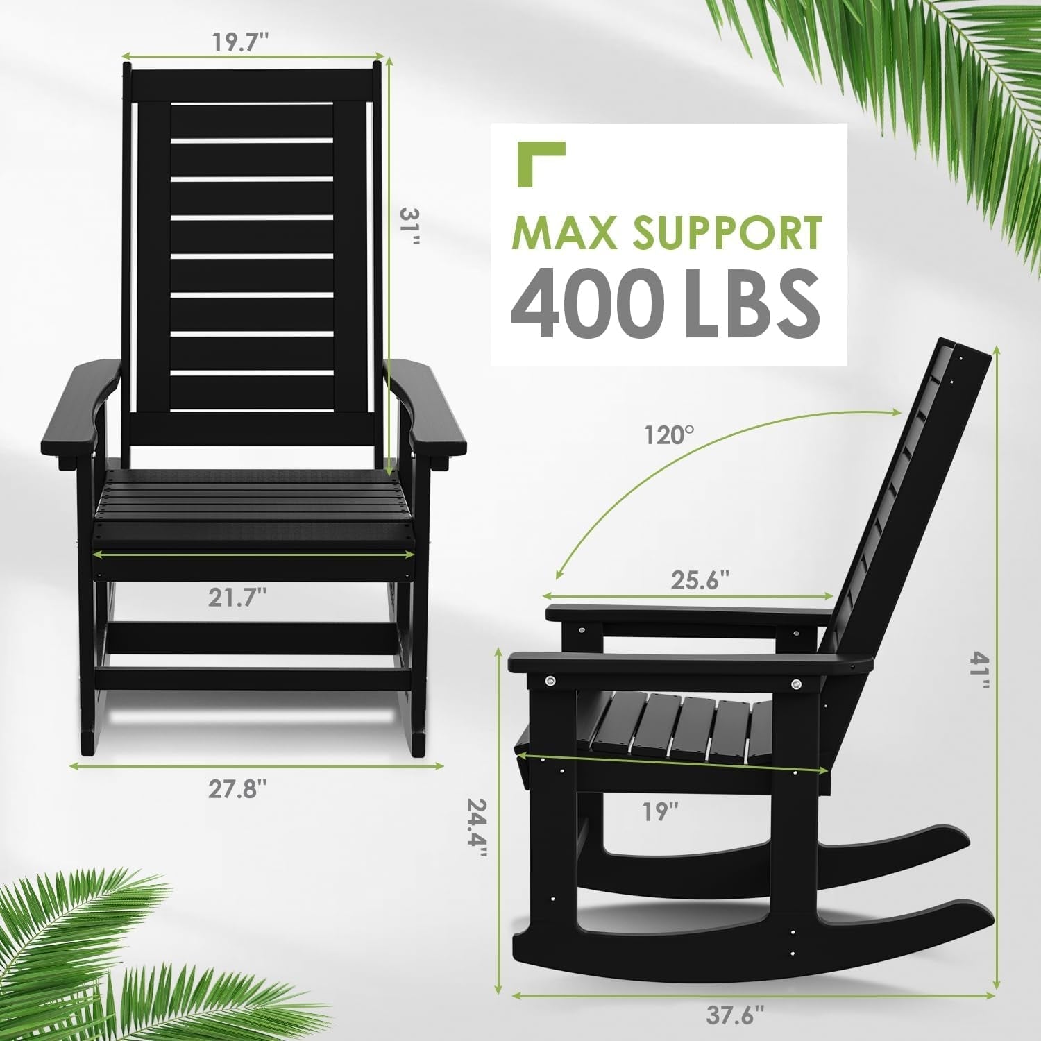 Oversized Outdoor Rocking Chairs Set of Two Black-2