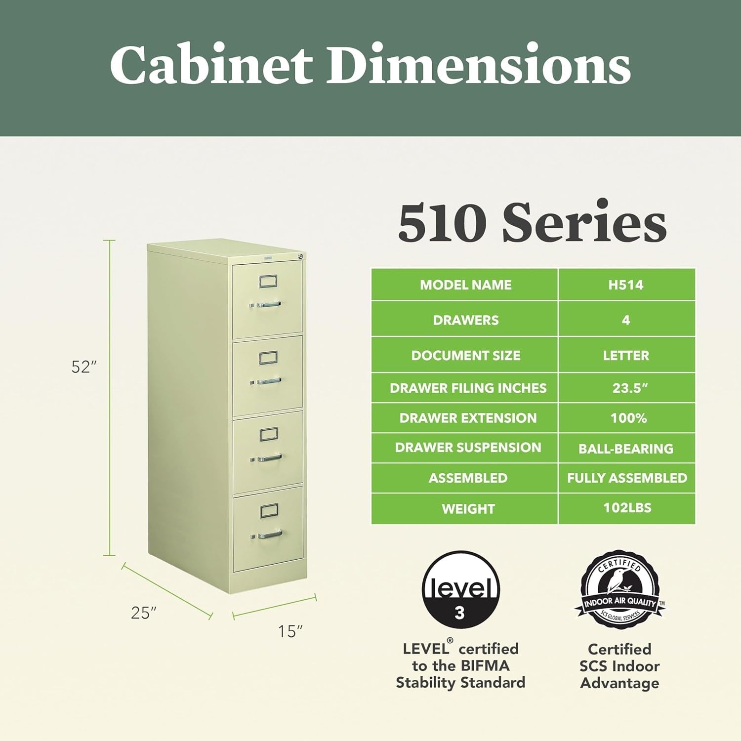 4 510 Series Vertical Office Storage Locking Metal Cabinet with Drawers 25" Deep for Hanging Letter Files-Ships Fully Assembled, Putty-1