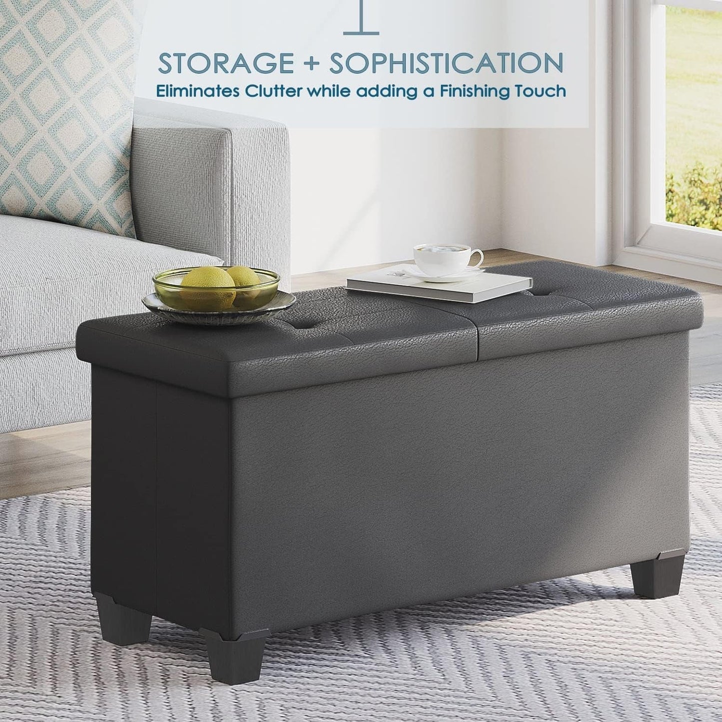 Grey Ottoman Bench with 30-In Storage Bins-1
