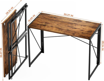 Small 39" Folding Desk No Assembly Vintage Brown-2