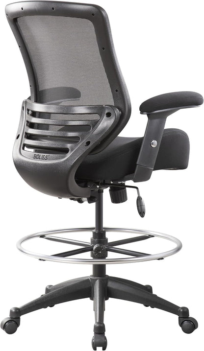 400Lbs Mesh Ergonomic Office Drafting Chair Big Adjustable Foot Ring Height Adjustable Armrest(Black)-0