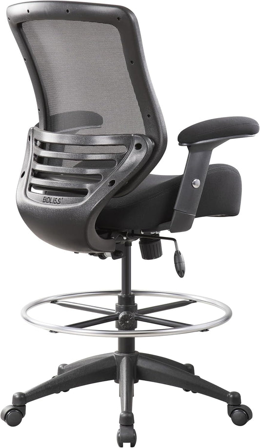 400Lbs Mesh Ergonomic Office Drafting Chair Big Adjustable Foot Ring Height Adjustable Armrest(Black)-0