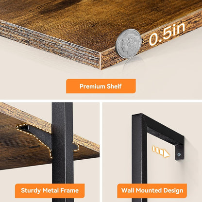 6-Tier Ladder Shelf, 87 Inches Wall Mounted Ladder Bookshelf with Metal Frame, Open Industrial Shelves for Home Office, Bedroom and Living Room, Rustic Brown-4