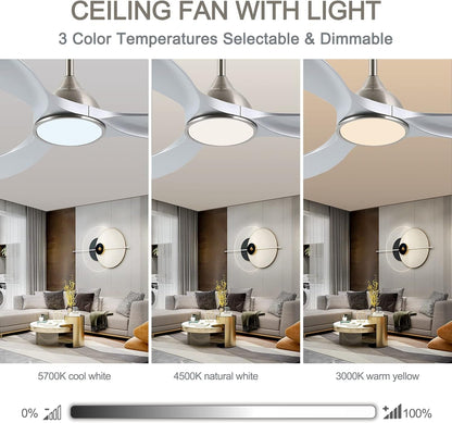 52 Inch Quiet DC Motor 6 Speed High CFM Modern Ceiling Fan with Lights Remote Control, 3 Blade Indoor Silver Ceiling Fan for Bedroom, Office, Living Room-3