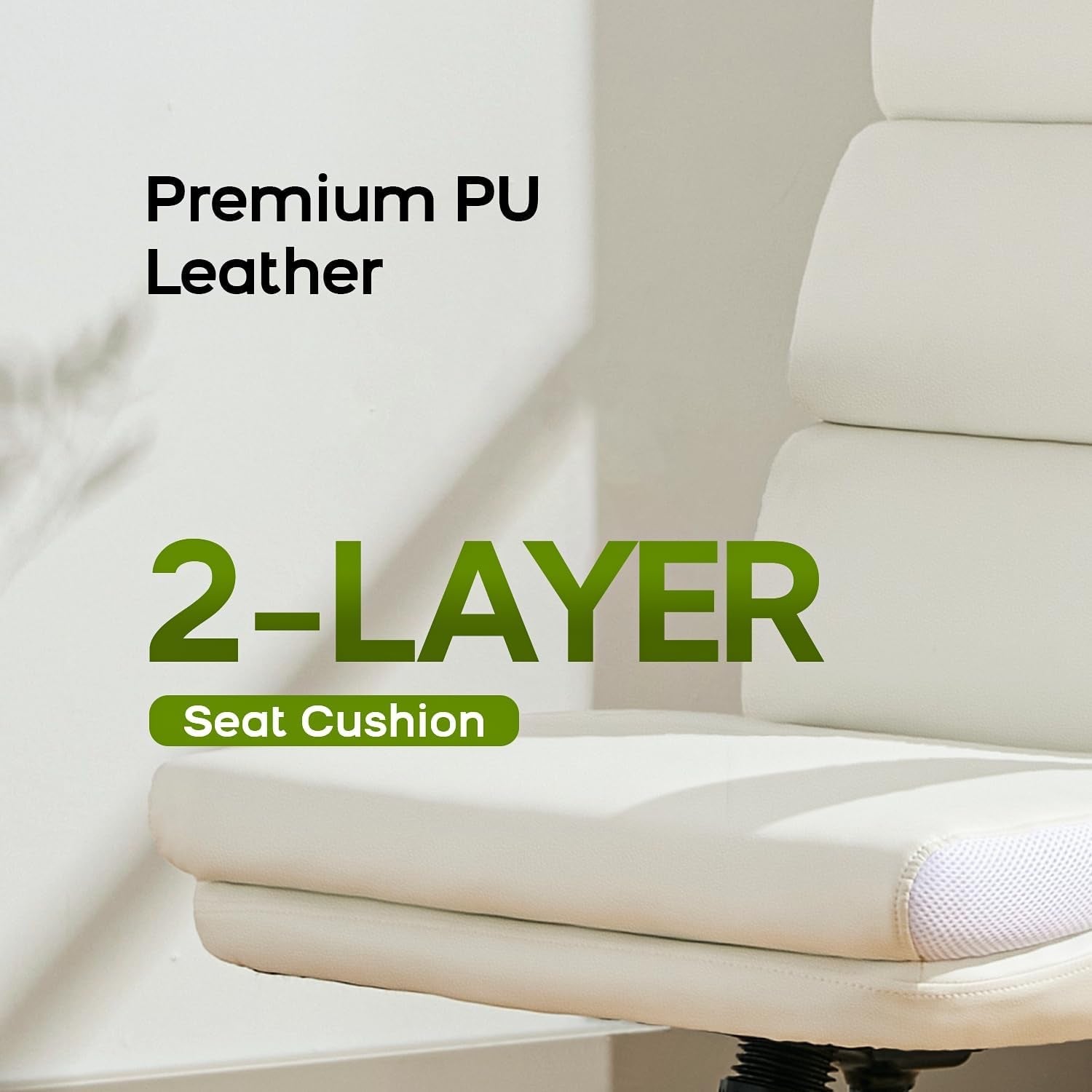 Office Chair Adjustable Desk Chair Mid Back Executive Comfortable Bonded Leather Ergonomic Back Support Home Computer Chair with Padded Flip-Up Armrest Swivel Wheels (White)-3