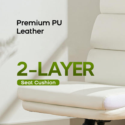 Office Chair Adjustable Desk Chair Mid Back Executive Comfortable Bonded Leather Ergonomic Back Support Home Computer Chair with Padded Flip-Up Armrest Swivel Wheels (White)-3