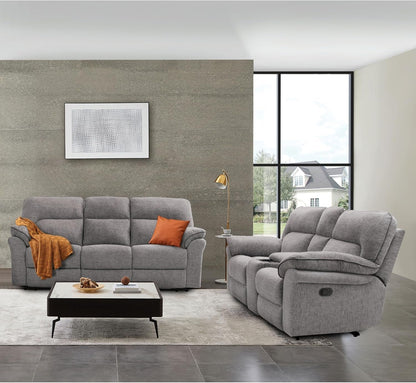 Lerona Fabric 2-Piece Recliner Sofa Set with Pillow Top Arms, Loveseat Console and Cupholders & Wireless Charging for Living Room, Bedroom, Office, Light Gray-1