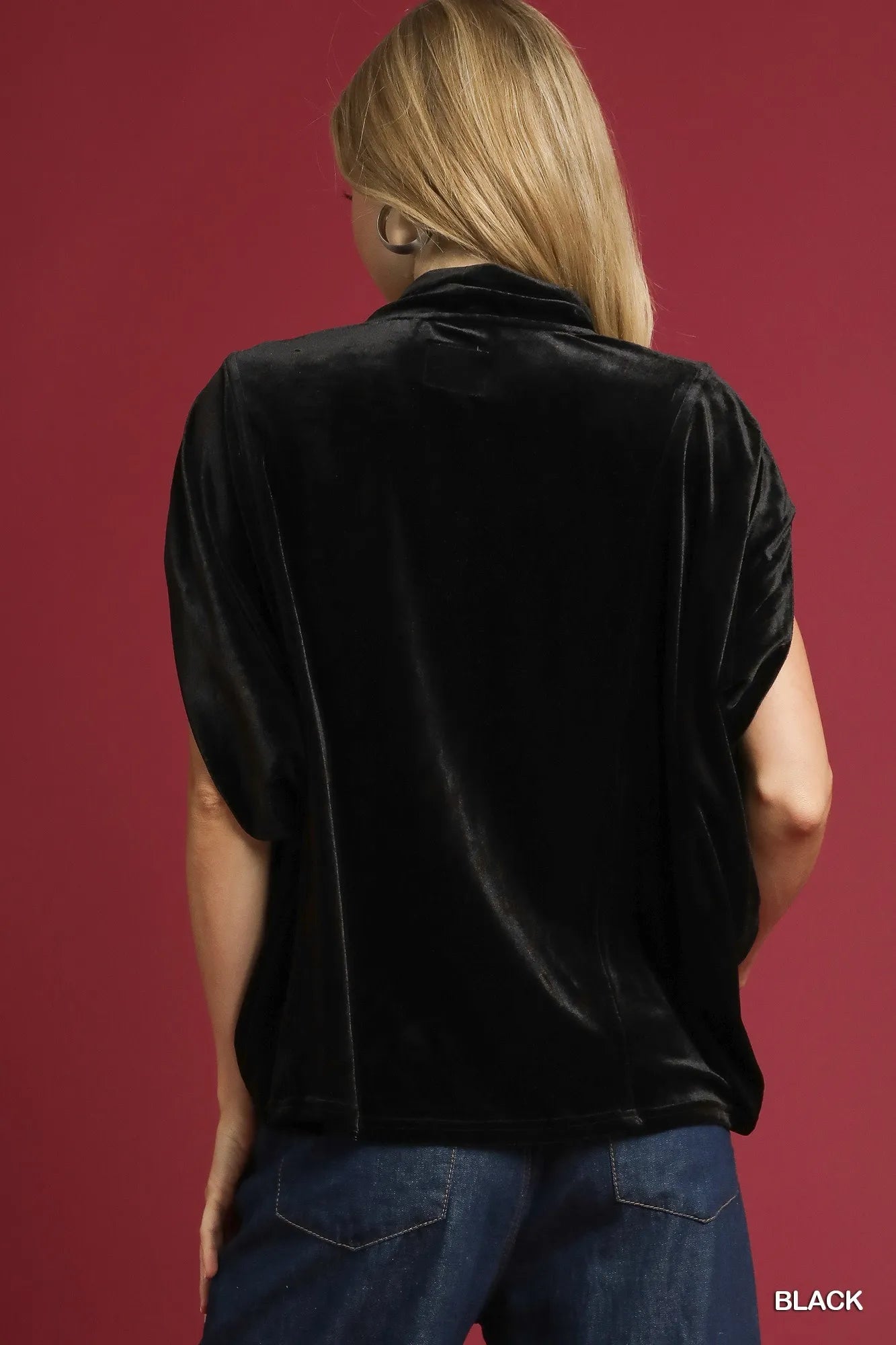 Umgee Velvet Mock Neck Sleeveless Blouse
